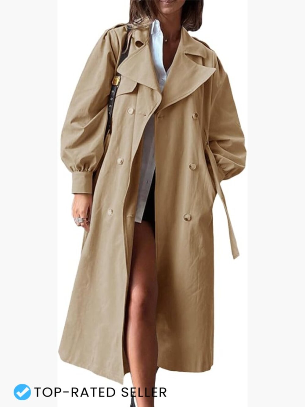 Oversized Long Trench Coat Fall Fashion Double Breasted Belted Womens Outerwear